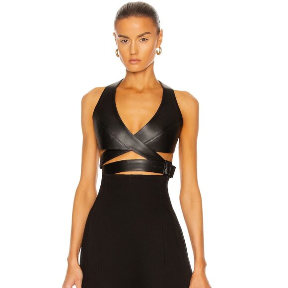 ALAIA Edition 1984 Wrap Black Leather Bustier Top